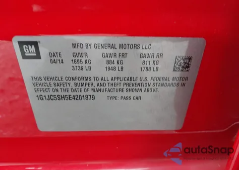 2014 Chevrolet Sonic Lt Auto from USA, damaged, VIN 1G1JC5SH5E4201879